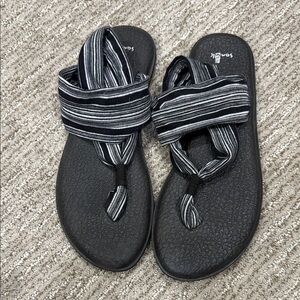 Sanuk Black and White Striped Yoga Sling Sandals